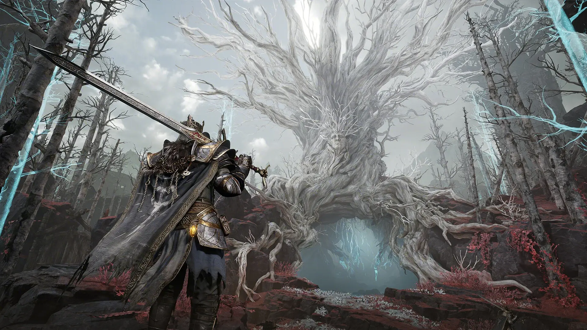 An armored Gyldhunter beneath the luminous tree in Gyldenmist